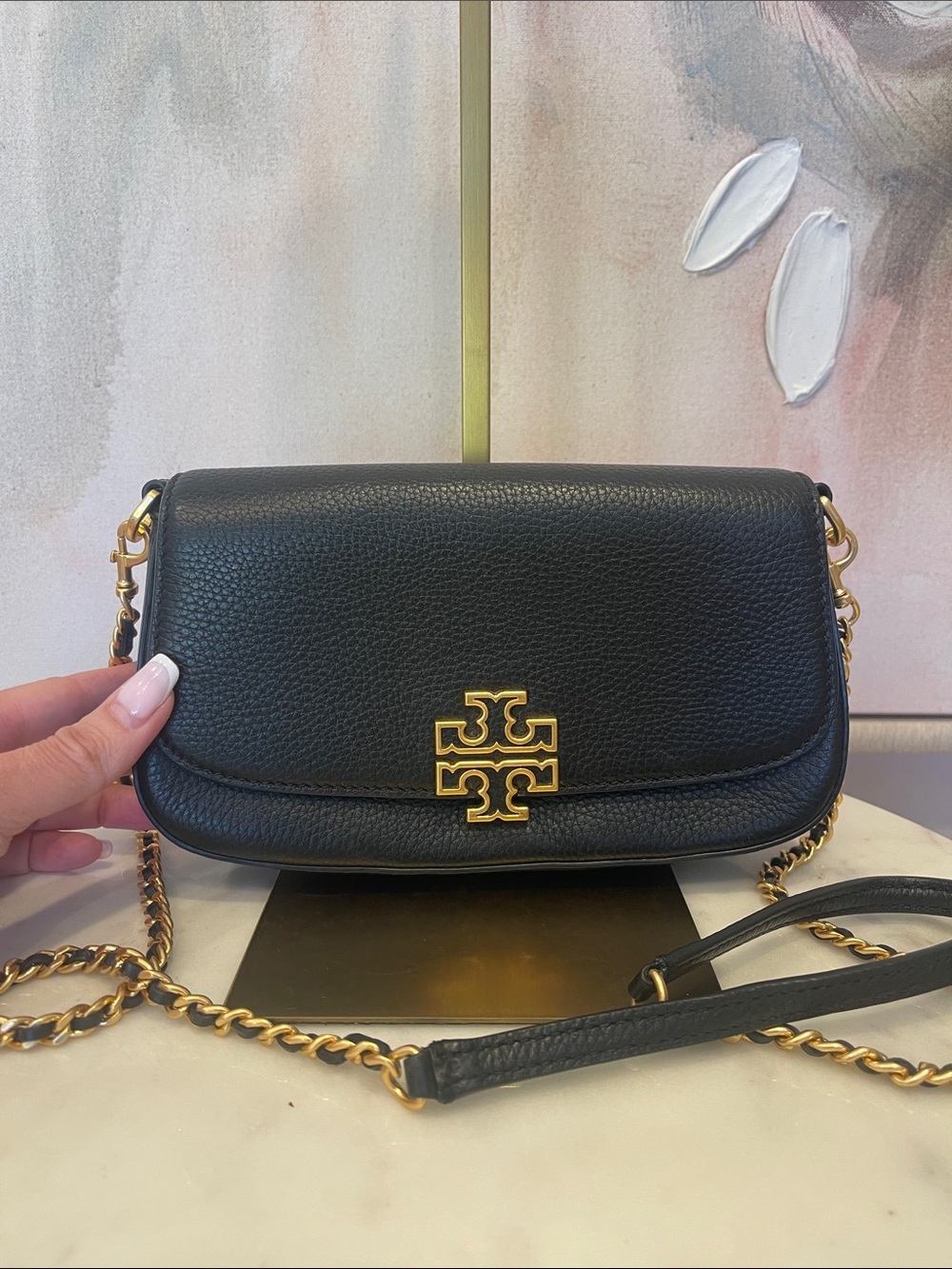 Tory Burch Black Britten Pebbled Leather Crossbody with Gold Hardware